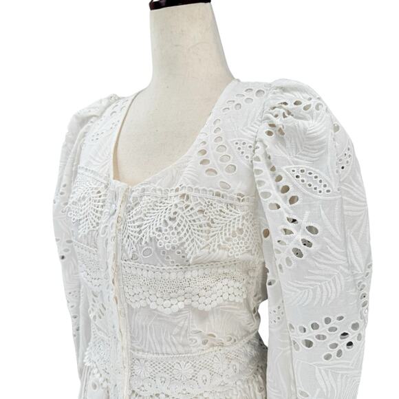 WAIMARI Cotton Eyelet Maxi Dress XS White Ruffle Lace La Perla Peasant Boho - Picture 4 of 16